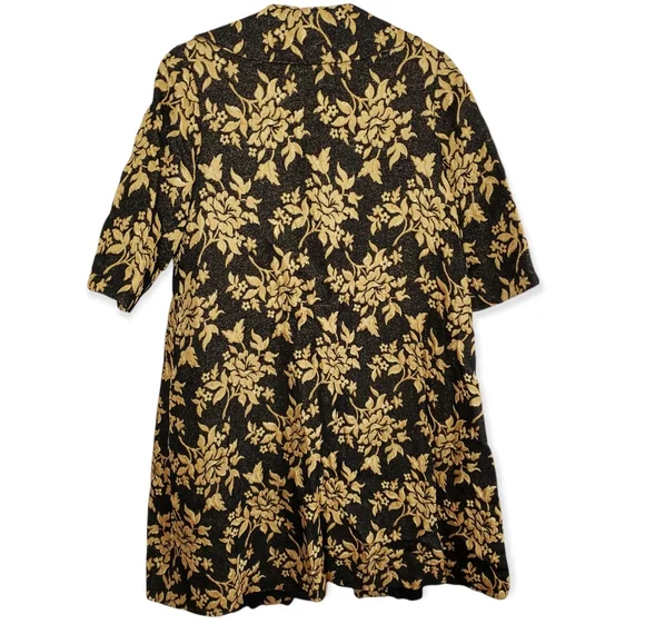 Vintage Black and Gold Floral Print Coat